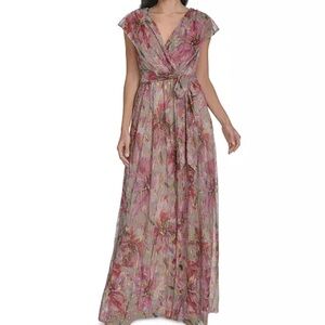 Jessica Howard
V-Neck Shoulder-Drape Gown Floral Pink Maxi Dress
